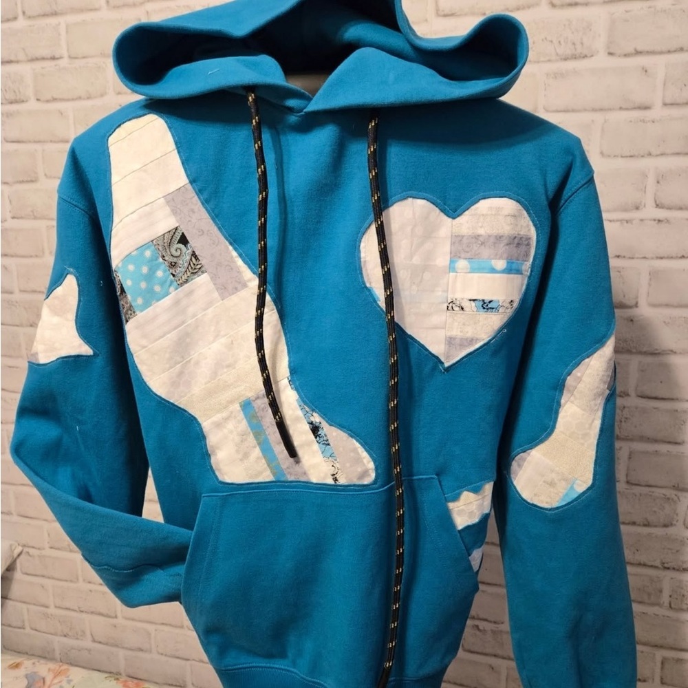 Blue Patchwork Hoodie